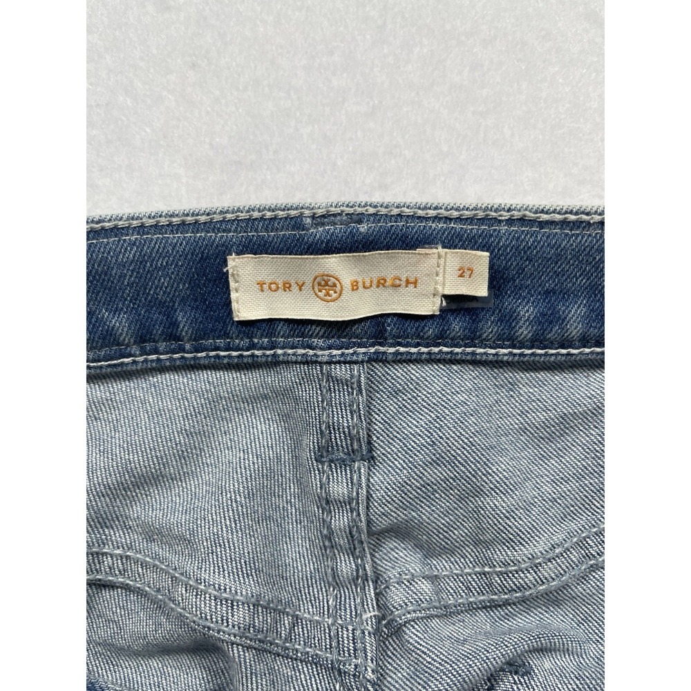 Tory Burch Women's Size 27 Floral Trim Button Fly Straight Leg Jeans Blue - Picture 3 of 12